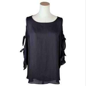 BOLD Elements Black Sheer Cold Shoulder Top w/ Bows Women’s Blouse Size M